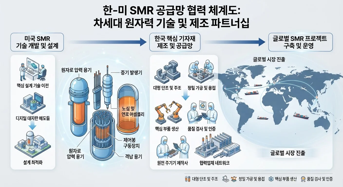테라파워 나트륨 원자로 사업 분석: 빌 게이츠 원전 추진 현황과 SMR 관련주 핵심 정리 3 테라파워 원자로 및 한국 기업 SMR 공급망 협력 체계도