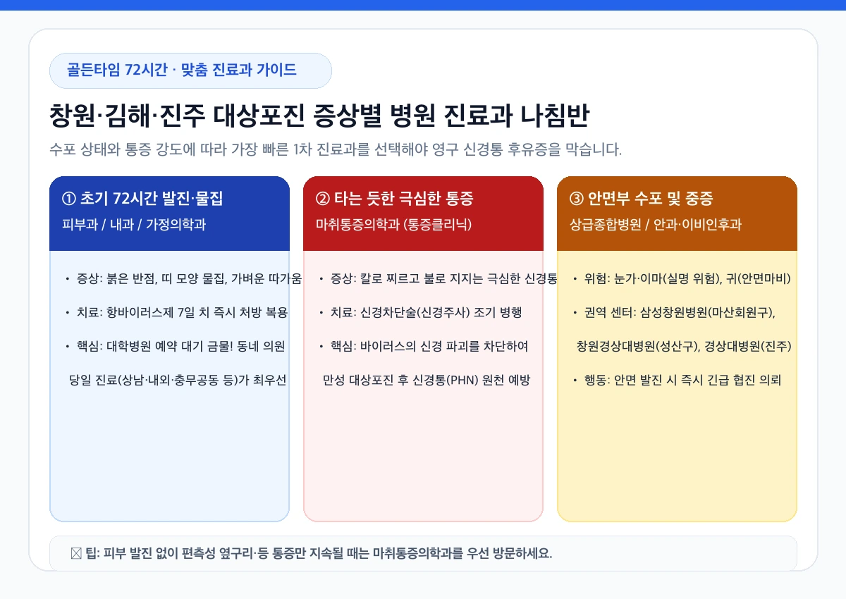 창원 김해 진주 대상포진 증상별 맞춤 진료과 선택 가이드 인포그래픽