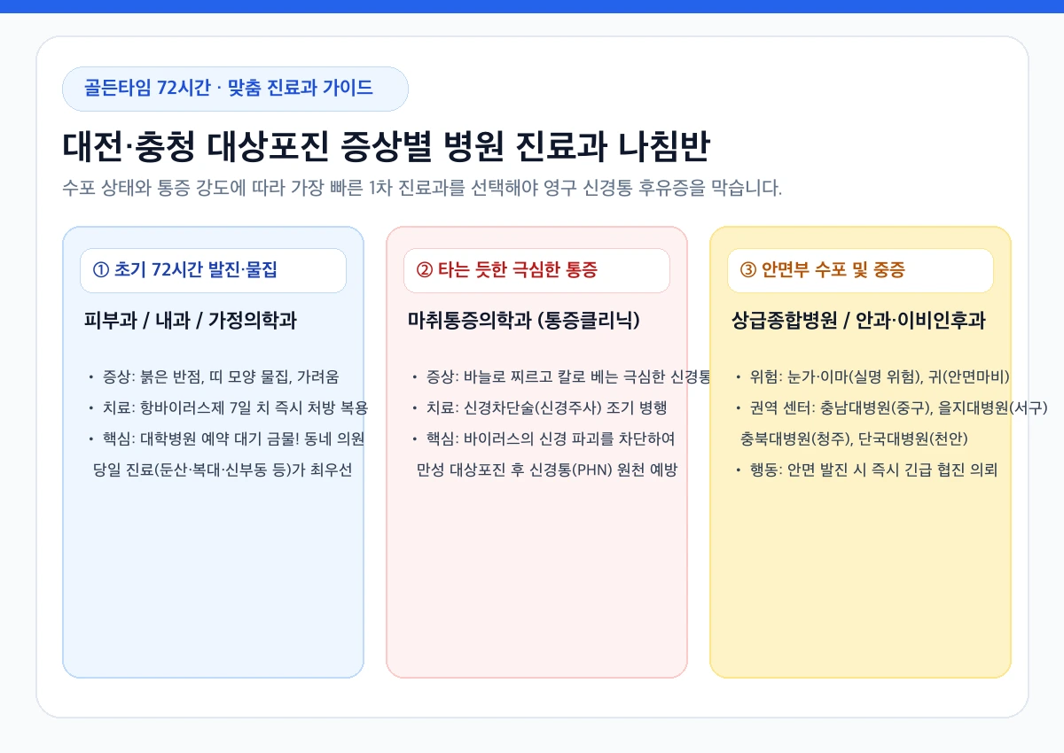 대전 충청 대상포진 증상별 맞춤 진료과 선택 가이드 인포그래픽