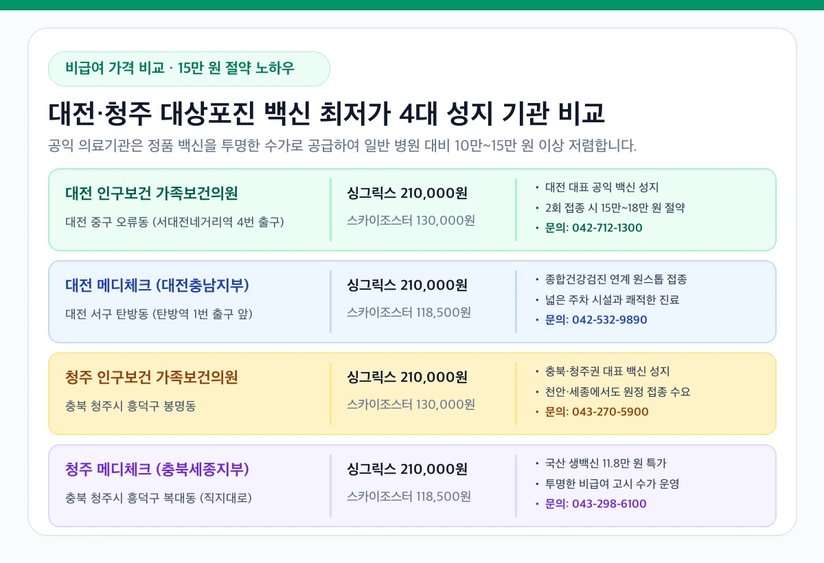 대전 청주 대상포진 비급여 최저가 성지 기관 가격 비교 인포그래픽