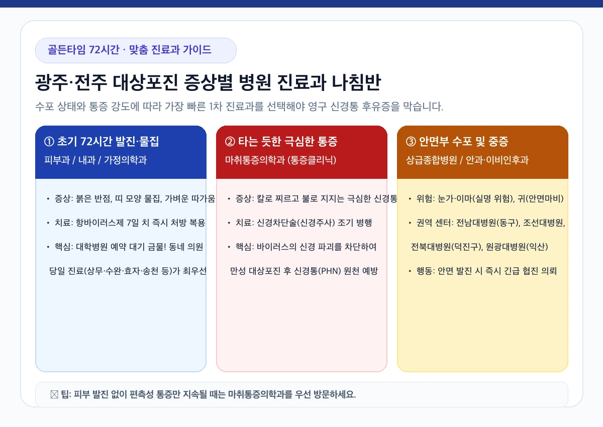 광주 전주 대상포진 증상별 맞춤 진료과 선택 가이드 인포그래픽