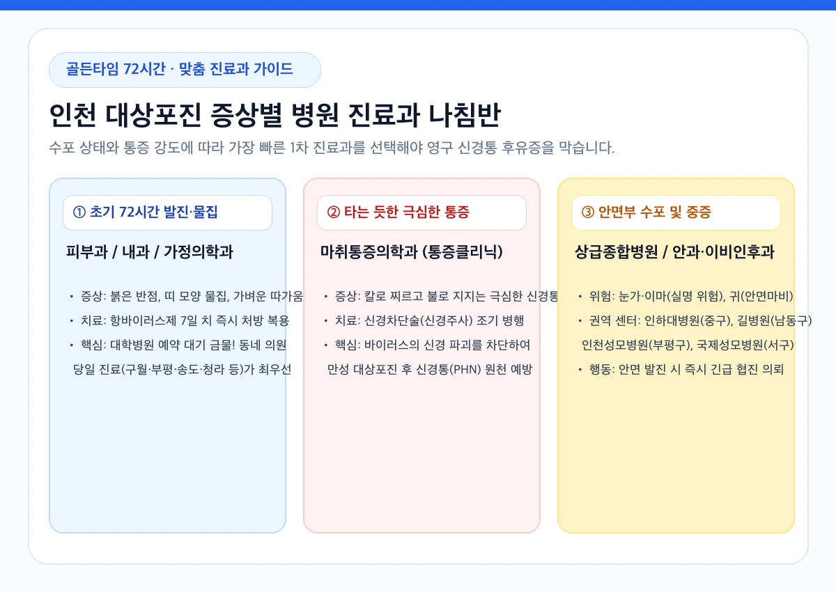 인천 대상포진 증상별 맞춤 진료과 선택 가이드 인포그래픽