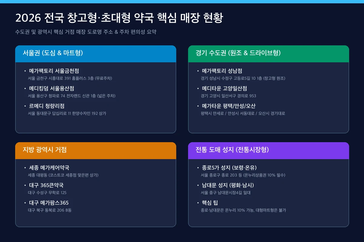 2026 전국 창고형 초대형 약국 핵심 매장 현황 인포그래픽